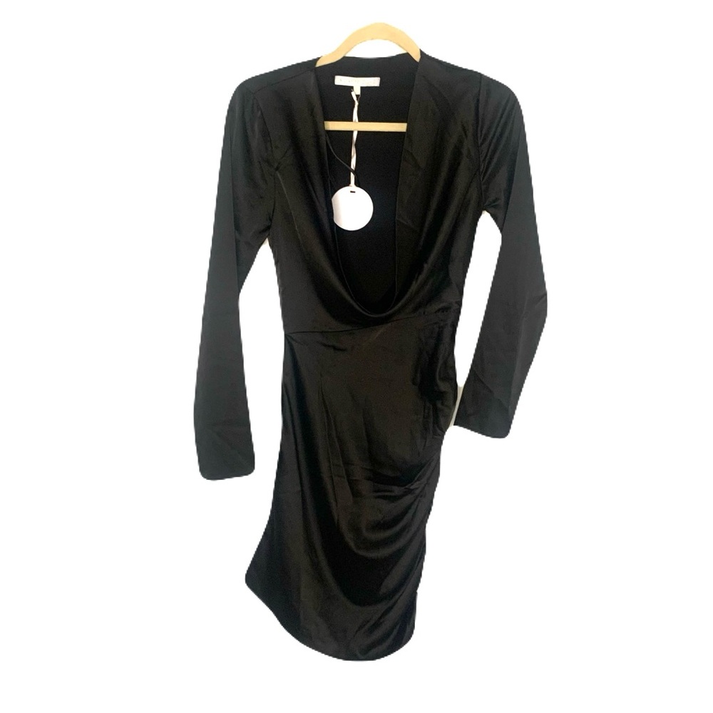 NEW Revolve More to Come XXS Black Satin Drape Front Ruched Side Mini Dress